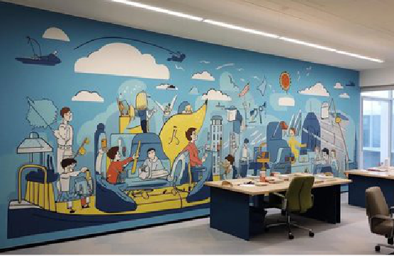 洞口办公室墙绘的特点。